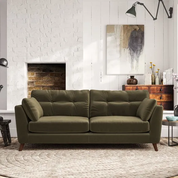 3-Seater Sofa with Button Details - Olive