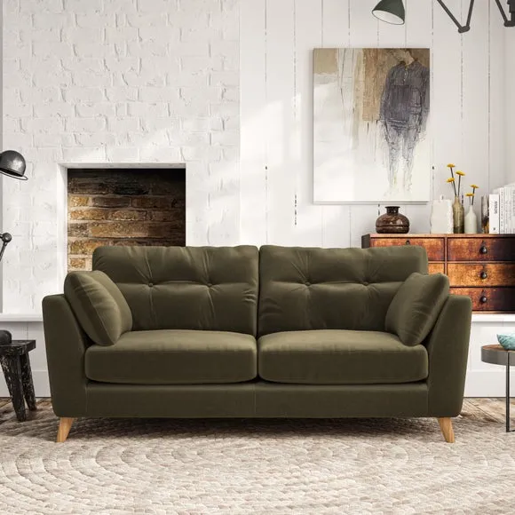 3-Seater Sofa with Button Details - Olive