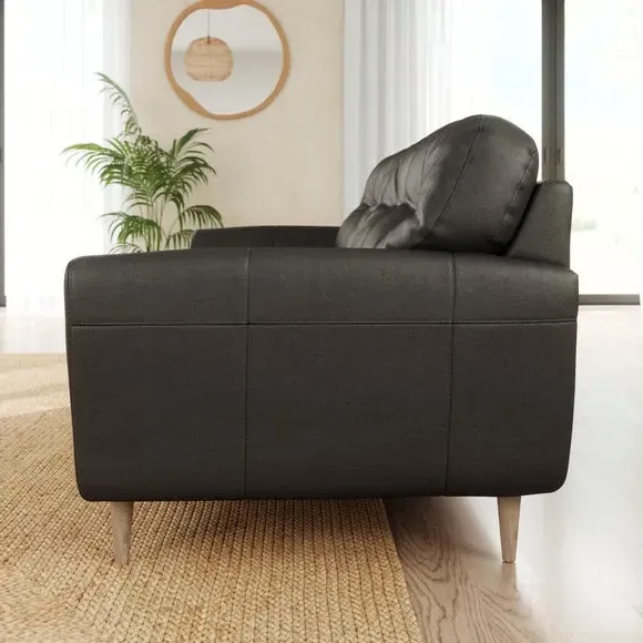 3-Seater Sofa with Buttoned Back - Black, Leather