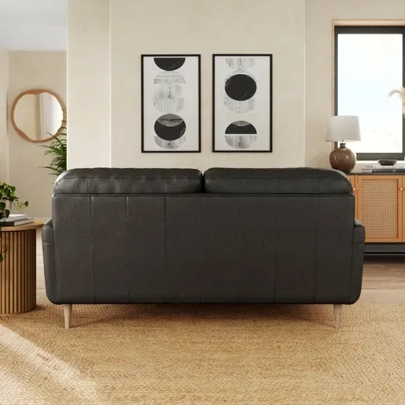 3-Seater Sofa with Buttoned Back - Black, Leather