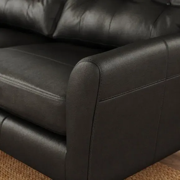 3-Seater Sofa with Buttoned Back - Black, Leather