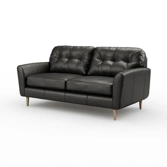 3-Seater Sofa with Buttoned Back - Black, Leather