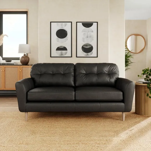 3-Seater Sofa with Buttoned Back - Black, Leather image