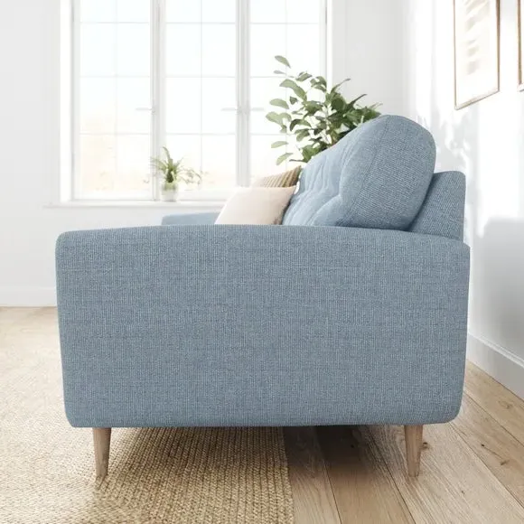 3-Seater Sofa with Buttoned Back - Blue, Polyester