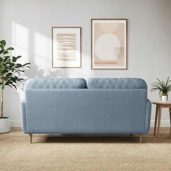 3-Seater Sofa with Buttoned Back - Blue, Polyester