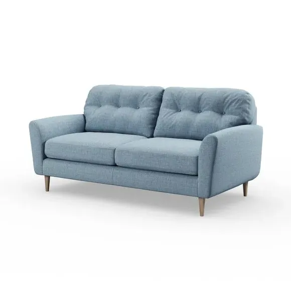 3-Seater Sofa with Buttoned Back - Blue, Polyester