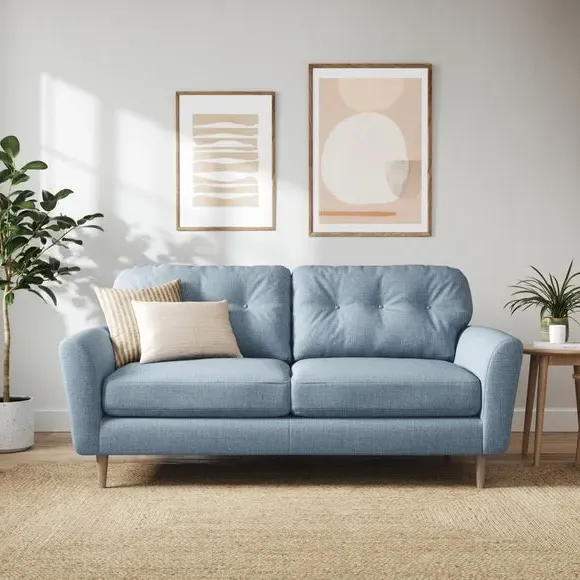 3-Seater Sofa with Buttoned Back - Blue, Polyester image