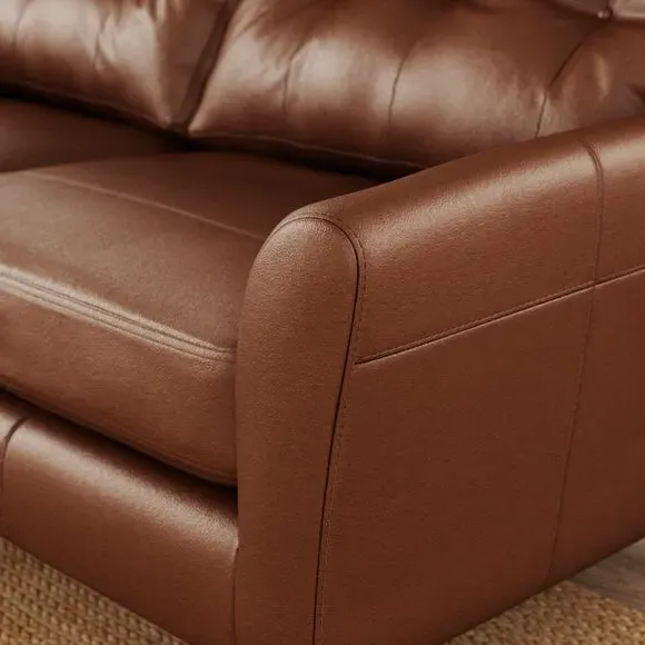 3-Seater Sofa with Buttoned Back - Brown, Leather