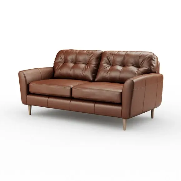 3-Seater Sofa with Buttoned Back - Brown, Leather