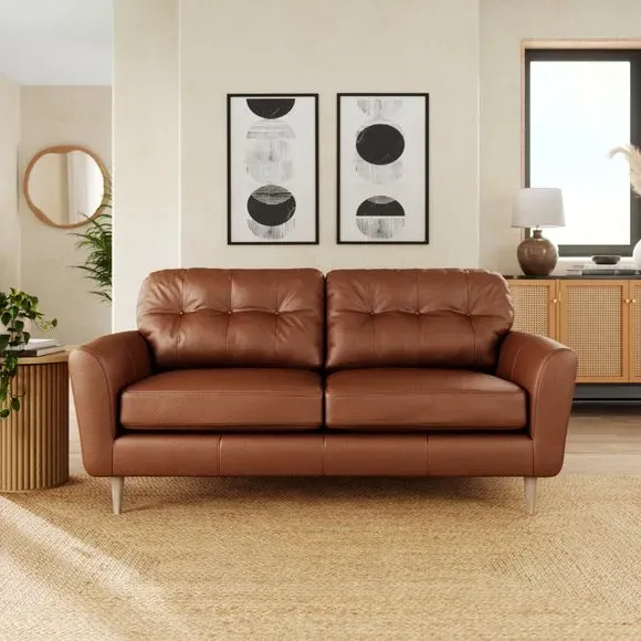3-Seater Sofa with Buttoned Back - Brown, Leather