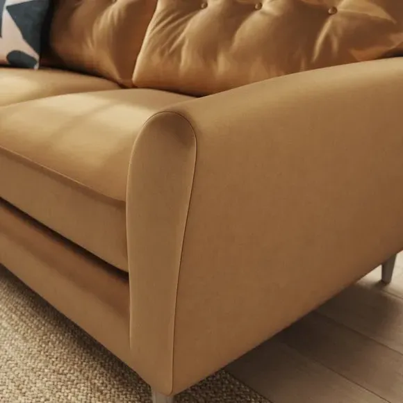 3-Seater Sofa with Buttoned Back - Caramel, Velvet