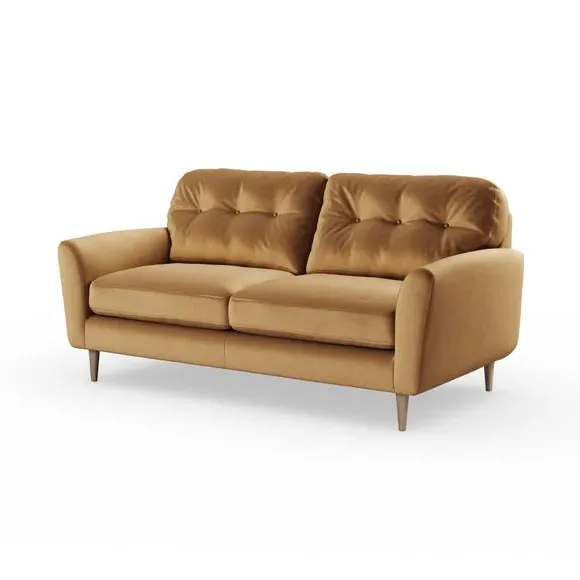 3-Seater Sofa with Buttoned Back - Caramel, Velvet