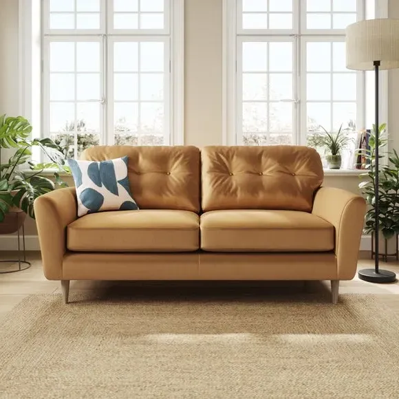 3-Seater Sofa with Buttoned Back - Caramel, Velvet image