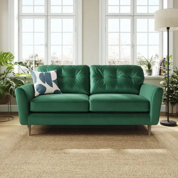 3-Seater Sofa with Buttoned Back - Green, Velvet