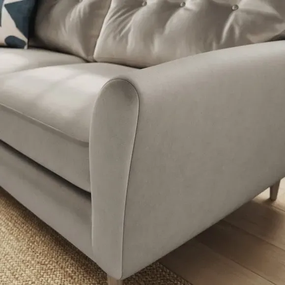3-Seater Sofa with Buttoned Back - Grey, Velvet