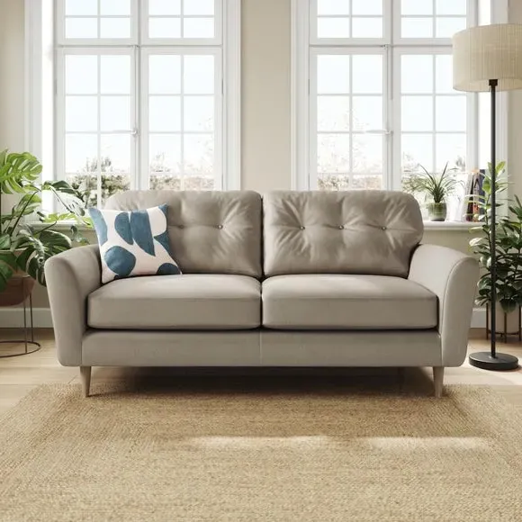 3-Seater Sofa with Buttoned Back - Grey, Velvet