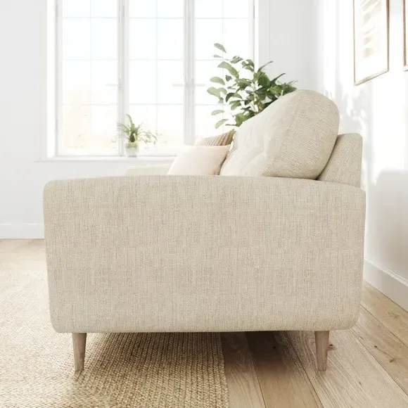 3-Seater Sofa with Buttoned Back - Ivory, Polyester