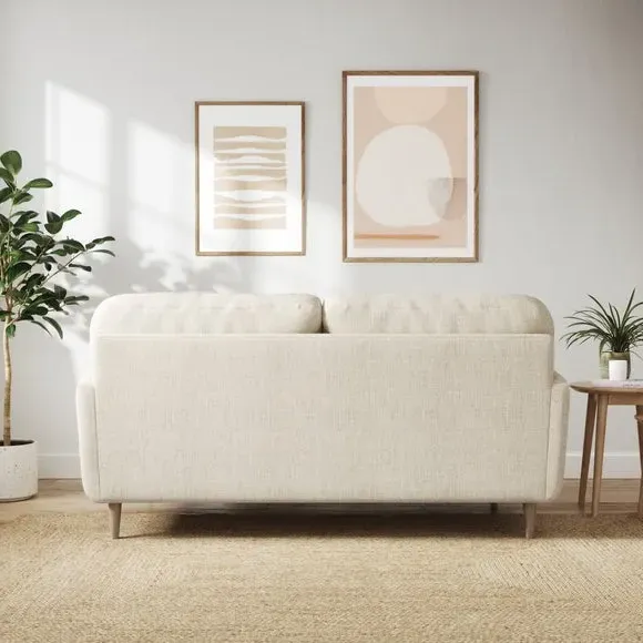 3-Seater Sofa with Buttoned Back - Ivory, Polyester