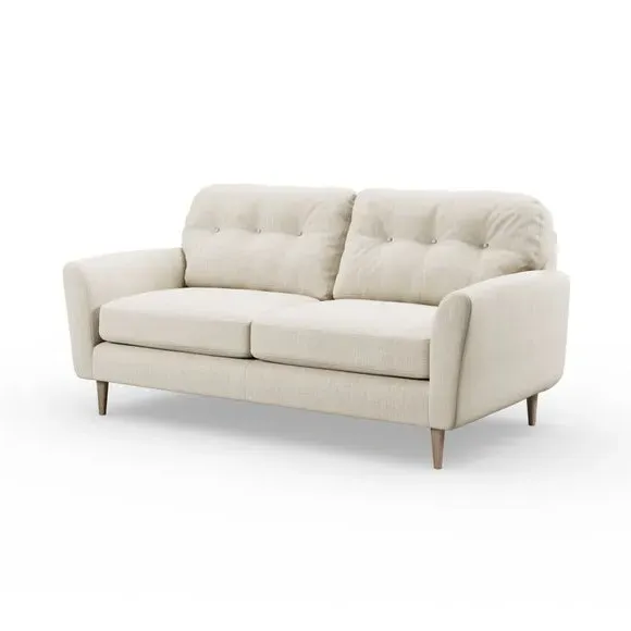 3-Seater Sofa with Buttoned Back - Ivory, Polyester