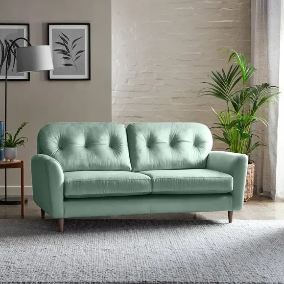 3-Seater Sofa with Buttoned Back - Mineral, Velvet