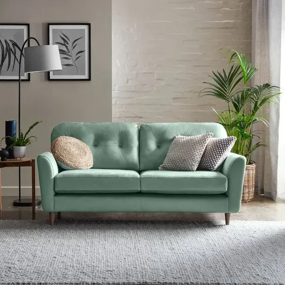 3-Seater Sofa with Buttoned Back - Mineral, Velvet
