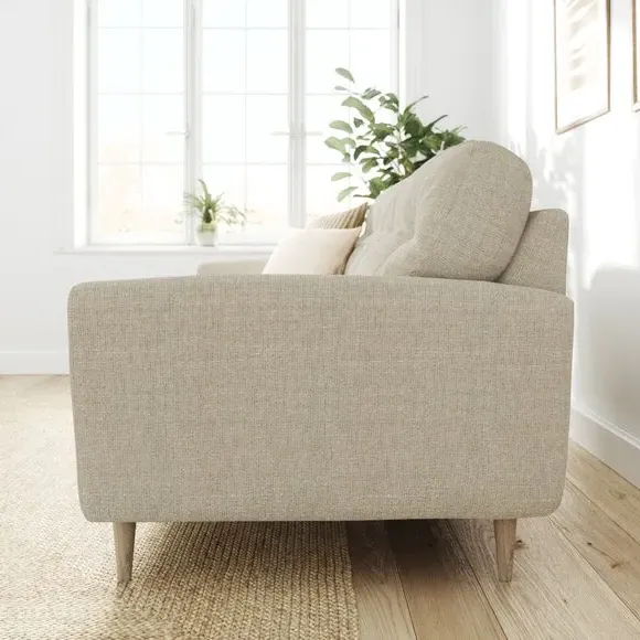 3-Seater Sofa with Buttoned Back - Natural, Polyester