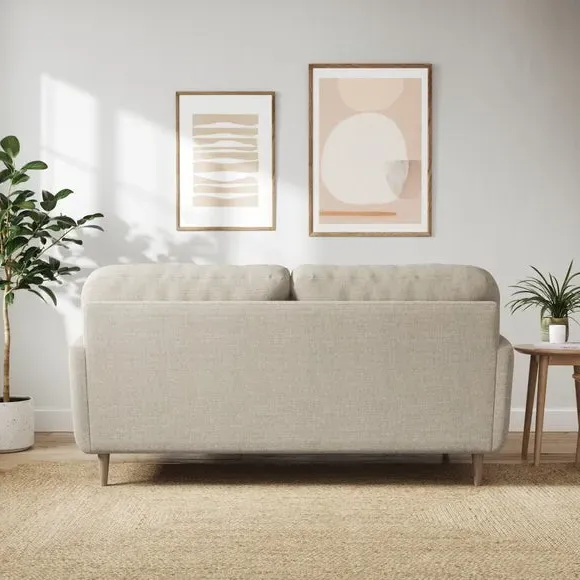 3-Seater Sofa with Buttoned Back - Natural, Polyester