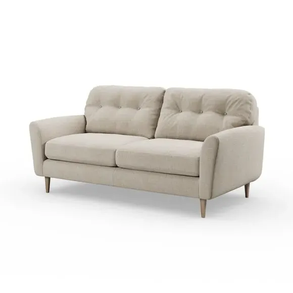 3-Seater Sofa with Buttoned Back - Natural, Polyester
