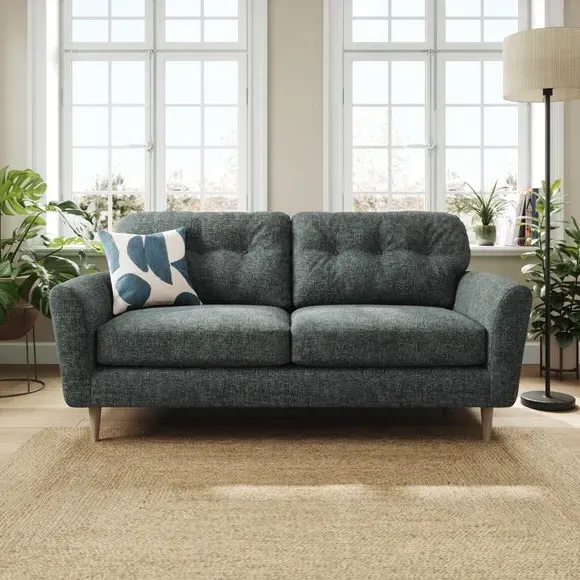 3-Seater Sofa with Buttoned Back - Navy, Chenille