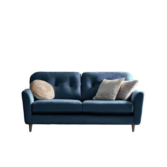 3-Seater Sofa with Buttoned Back - Navy, Velvet