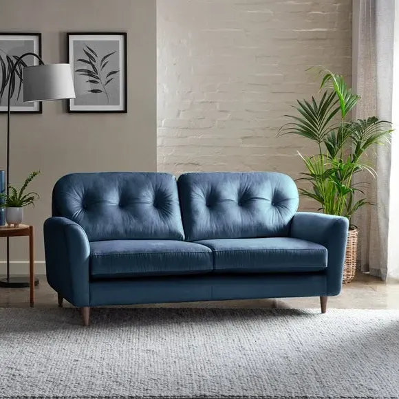 3-Seater Sofa with Buttoned Back - Navy, Velvet