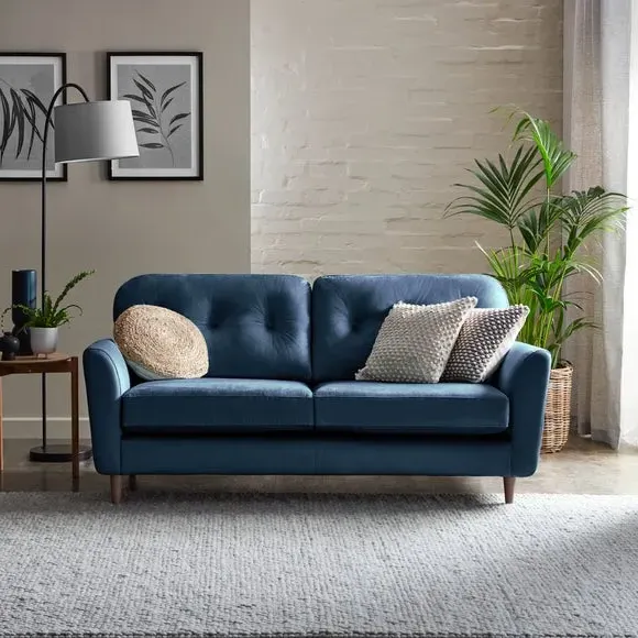 3-Seater Sofa with Buttoned Back - Navy, Velvet