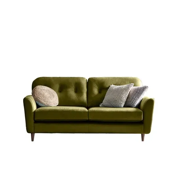 3-Seater Sofa with Buttoned Back - Olive, Velvet