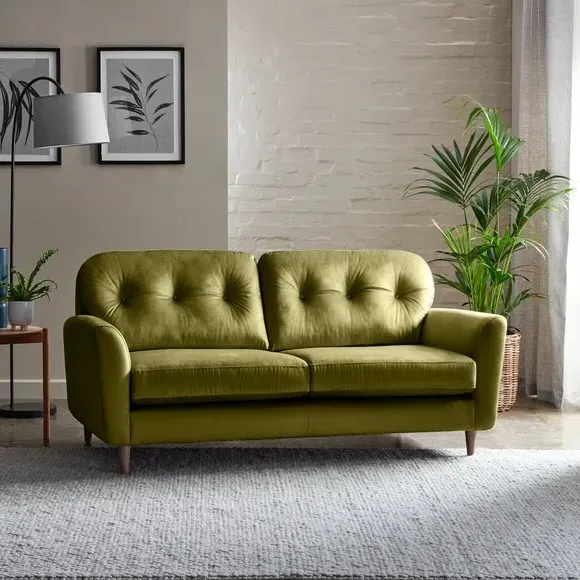 3-Seater Sofa with Buttoned Back - Olive, Velvet