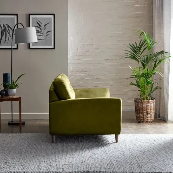 3-Seater Sofa with Buttoned Back - Olive, Velvet