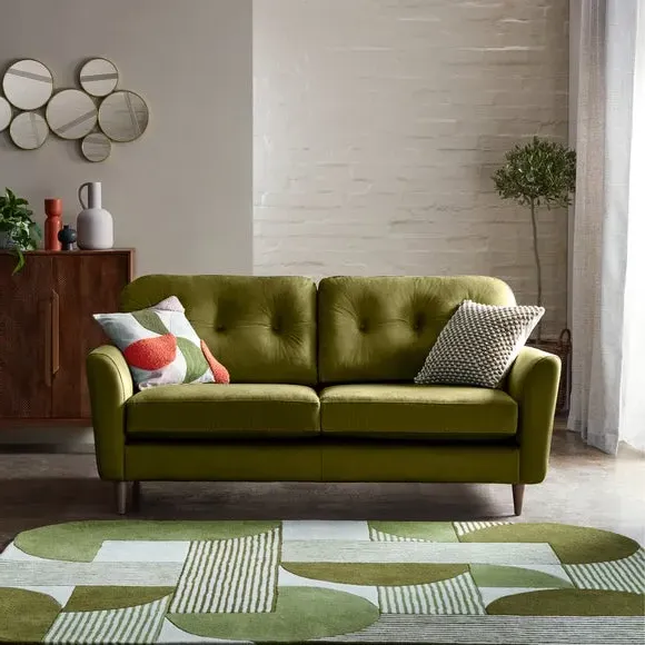 3-Seater Sofa with Buttoned Back - Olive, Velvet