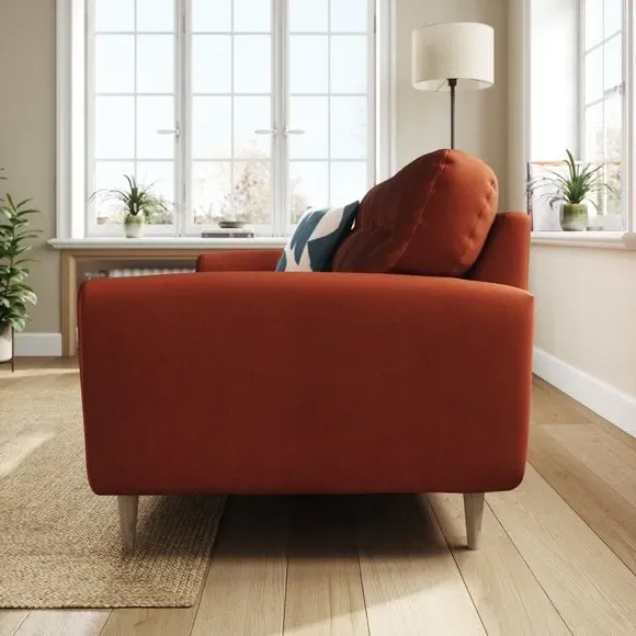 3-Seater Sofa with Buttoned Back - Orange, Velvet