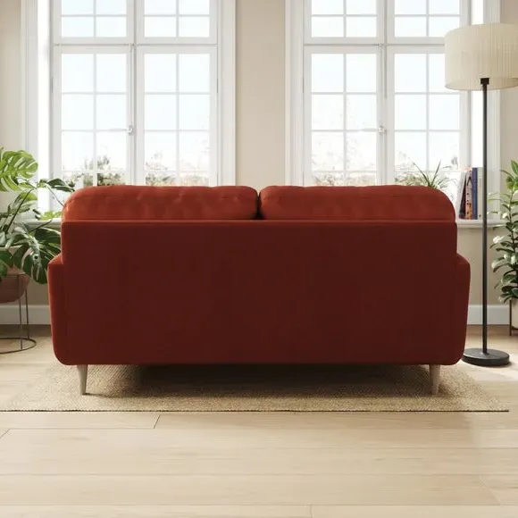 3-Seater Sofa with Buttoned Back - Orange, Velvet