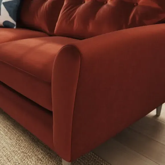 3-Seater Sofa with Buttoned Back - Orange, Velvet