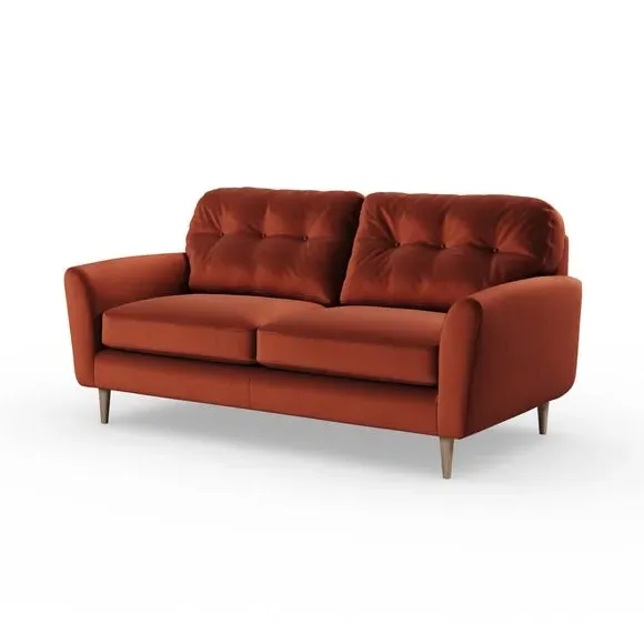 3-Seater Sofa with Buttoned Back - Orange, Velvet