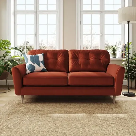 3-Seater Sofa with Buttoned Back - Orange, Velvet