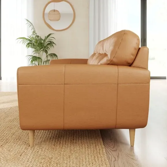 3-Seater Sofa with Buttoned Back - Tan, Leather