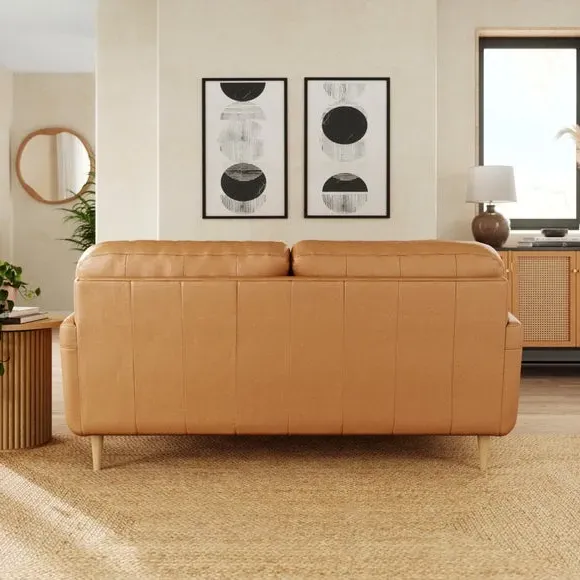 3-Seater Sofa with Buttoned Back - Tan, Leather