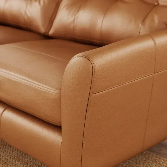 3-Seater Sofa with Buttoned Back - Tan, Leather