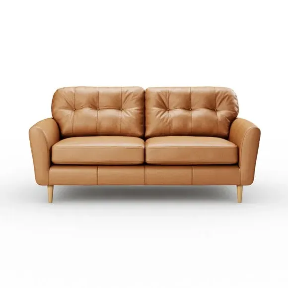3-Seater Sofa with Buttoned Back - Tan, Leather