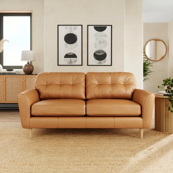 3-Seater Sofa with Buttoned Back - Tan, Leather