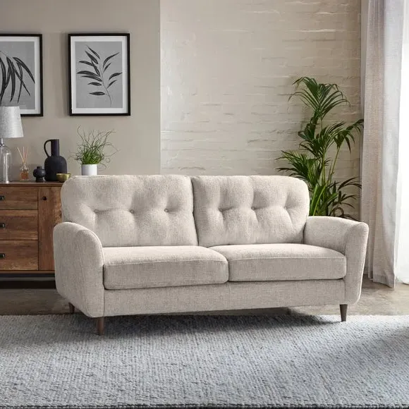 3-Seater Sofa with Buttoned Back - White, Chenille