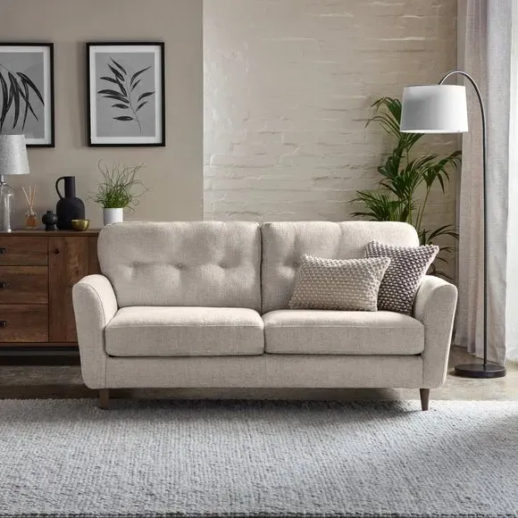 3-Seater Sofa with Buttoned Back - White, Chenille