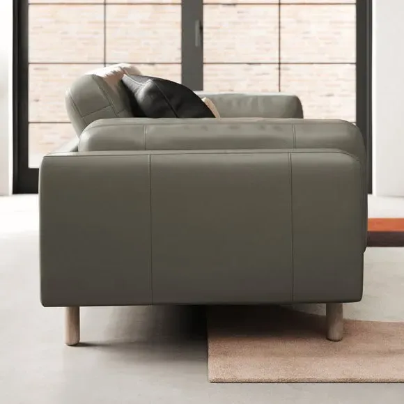 3-Seater Sofa with Chaise - Grey, Leather