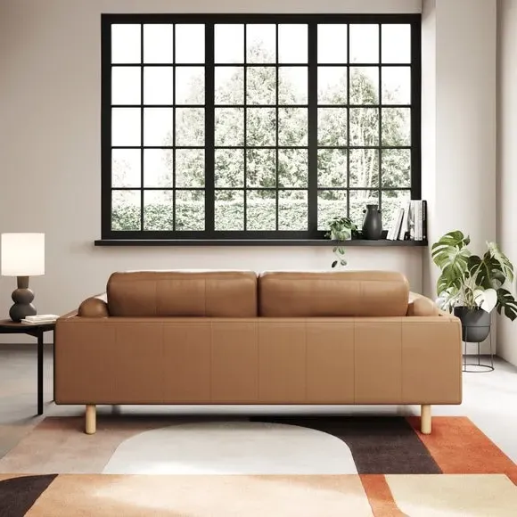 3-Seater Sofa with Chaise - Tan, Leather